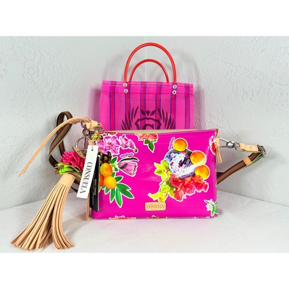 Consuela Handbags - NWT Consuela Birdie Midtown Crossbody + Mesh Tote & Leather Tassel Set Hot Pink